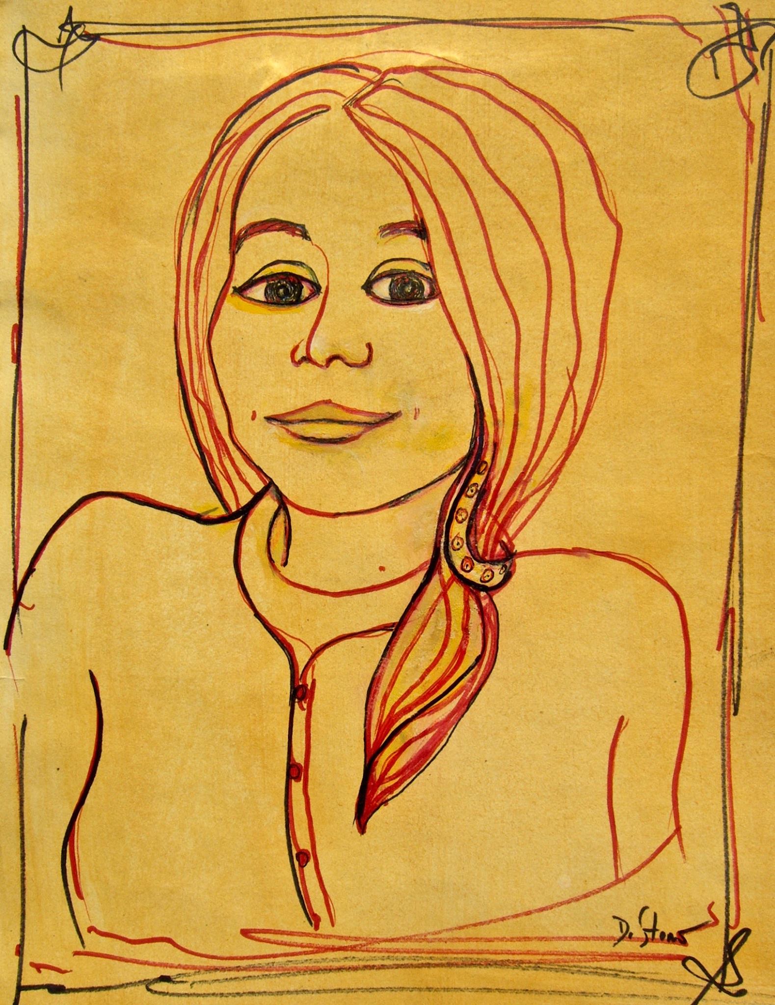 study, red pen on yellow paper...