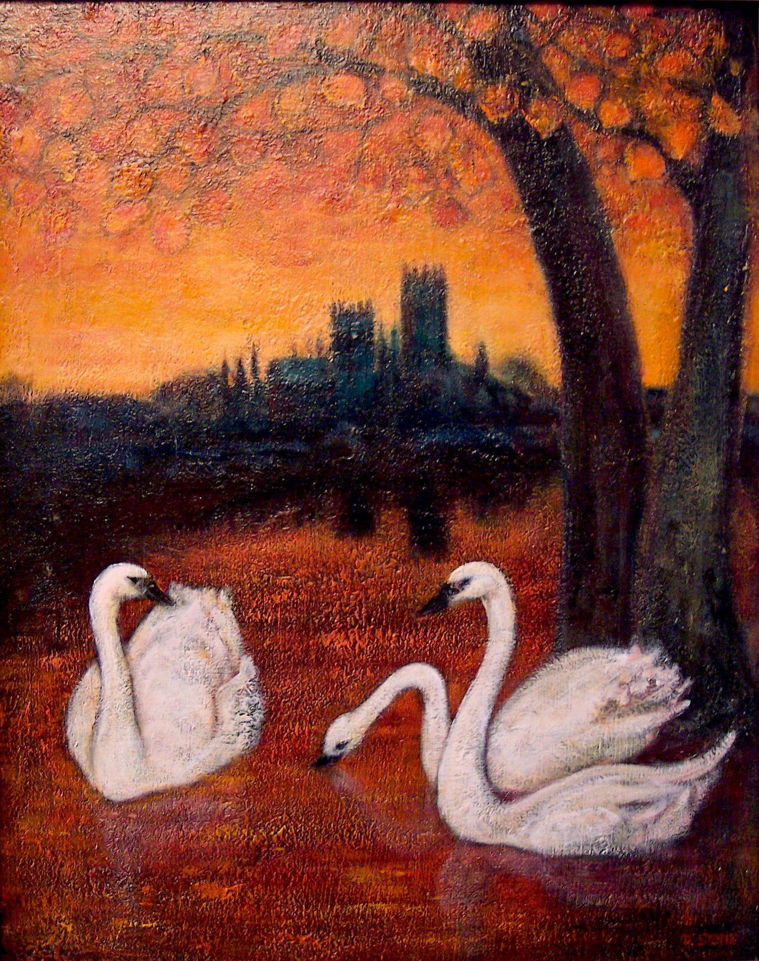 Three Swans on the River Cam, and Ely Cathedral